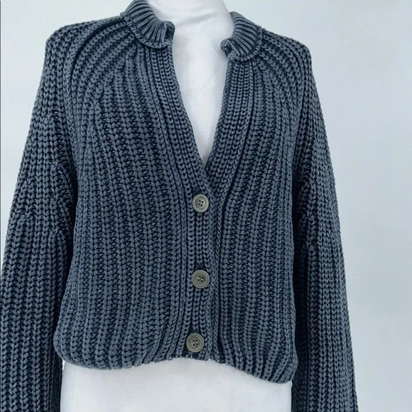 Free People women’s Charcoal Knit Sweater Sweet Nothing Cardigan Size Small - Picture 3 of 11